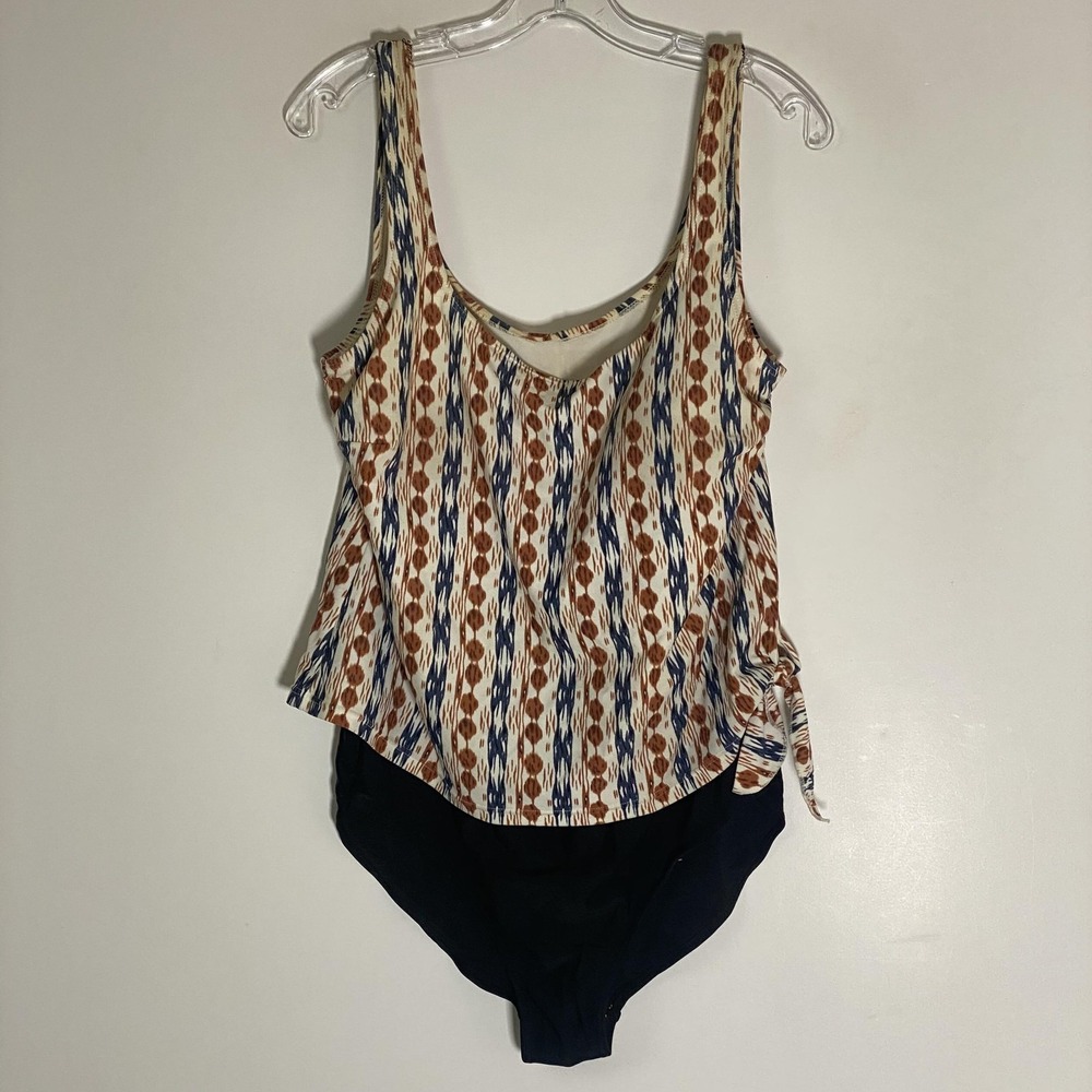 Island Pearls Swimsuit One Piece Womens Medium Multicolor Ikat Tank Side Tie